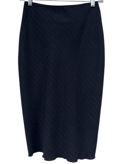 Carolina Herrera Size 4 Navy Blue & White Wool Side Zip Pin Stripe Pencil Skirt Navy Blue & White / 4