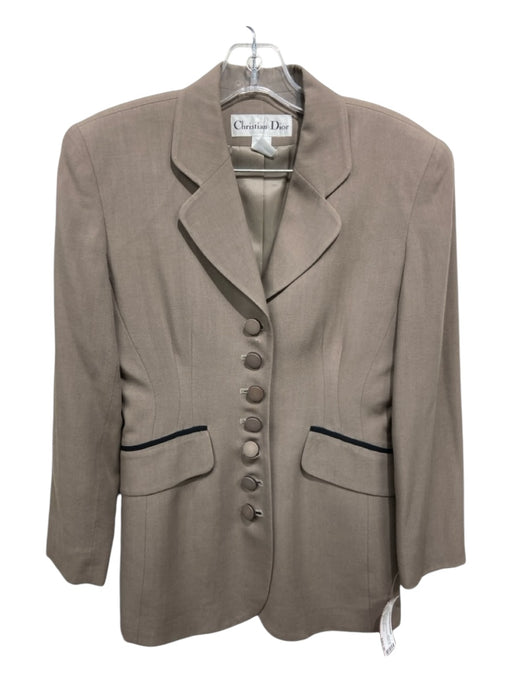 Christian Dior Size 2 Taupe & Black Rayon & Wool Button Up Blazer Skirt Set Taupe & Black / 2