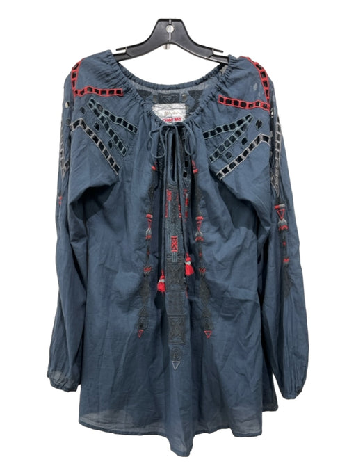 Johnny Was Size M Blue & Red Cotton Embroidered Eyelet Top Blue & Red / M