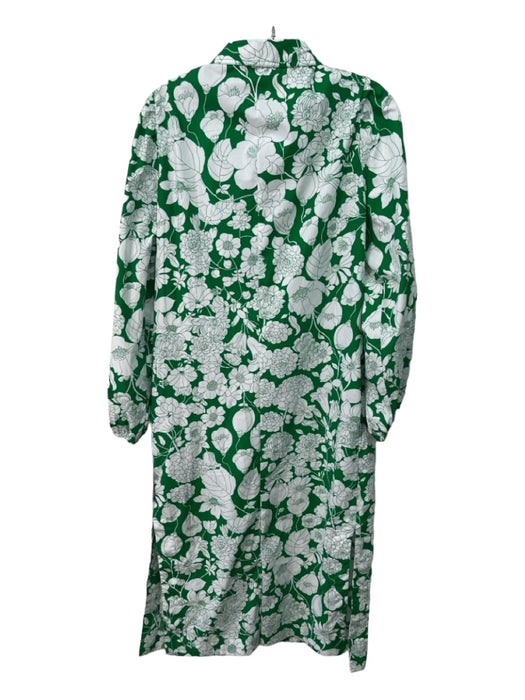 J Crew Size M Green & White Print Cotton Floral Long Sleeve Tassels Dress Green & White Print / M