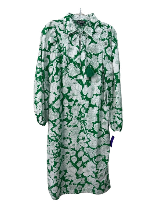 J Crew Size M Green & White Print Cotton Floral Long Sleeve Tassels Dress Green & White Print / M