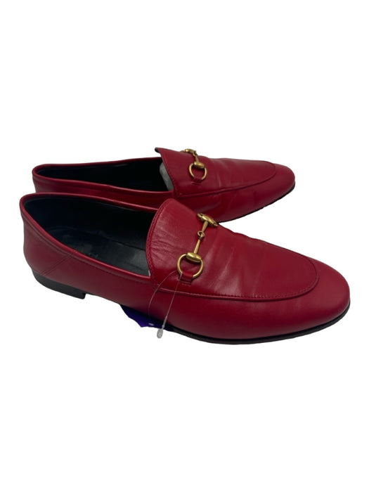 Gucci Shoe Size 40 Red Leather Horsebit GHW Flat Clog Loafers Red / 40