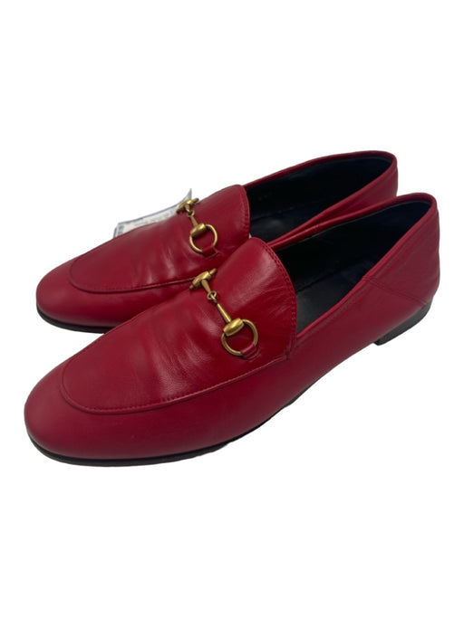 Gucci Shoe Size 40 Red Leather Horsebit GHW Flat Clog Loafers Red / 40