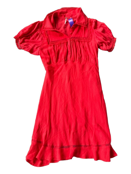 Free People Size L Tomato Viscose Short Sleeve Bib Button Down Dress Tomato / L