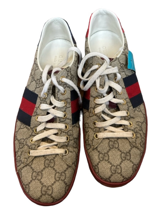 Gucci Shoe Size 9 Taupe & Red Coated Canvas Guccissima Web Lace Up Sneakers 9