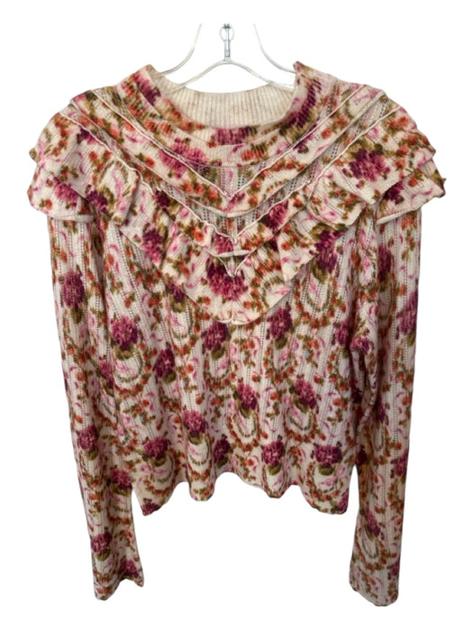 By Anthropologie Size XS Pink & Orange Cashmere Long Sleeve Floral Sweater Pink & Orange / XS