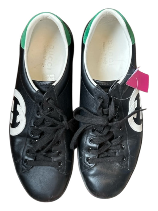 Gucci Shoe Size 9 Black & Green Leather logo Athletic Men's Sneakers 9