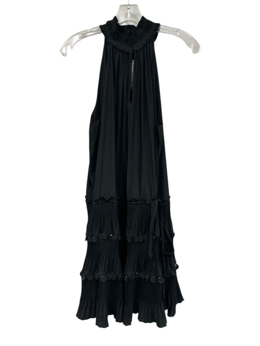 Ramy Brook Size XL Black Polyester Pleats Sleeveless Halter Neck Dress Black / XL