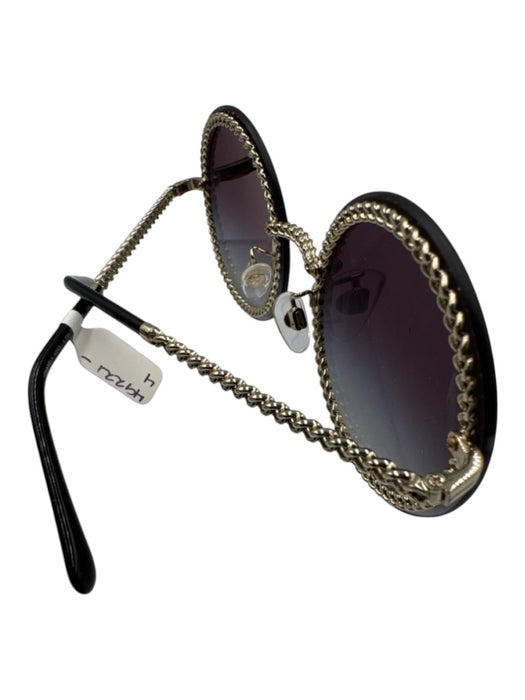 Chanel Black Metal round CC Logo Gradient Chain Sunglasses Black