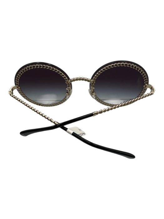 Chanel Black Metal round CC Logo Gradient Chain Sunglasses Black