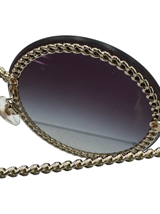 Chanel Black Metal round CC Logo Gradient Chain Sunglasses Black
