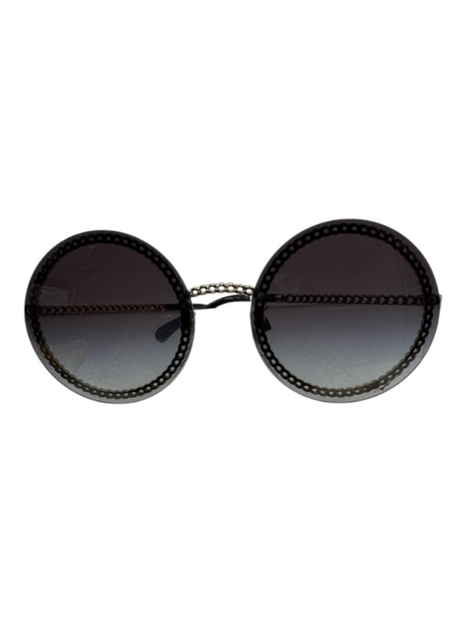 Chanel Black Metal round CC Logo Gradient Chain Sunglasses Black