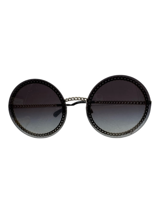 Chanel Black Metal round CC Logo Gradient Chain Sunglasses Black