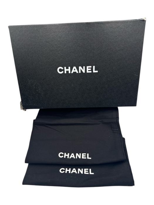 Chanel Shoe Size 38.5 Black Textile Mary Jane Rhinestone Grosgrain Ribbon Shoes Black / 38.5