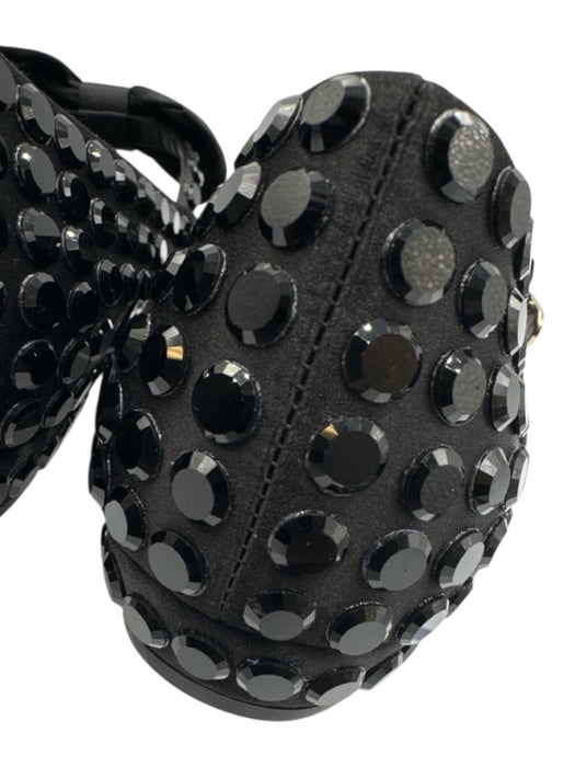 Chanel Shoe Size 38.5 Black Textile Mary Jane Rhinestone Grosgrain Ribbon Shoes Black / 38.5