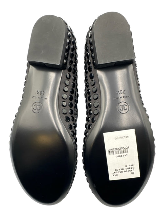 Chanel Shoe Size 38.5 Black Textile Mary Jane Rhinestone Grosgrain Ribbon Shoes Black / 38.5