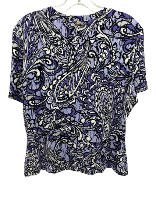 St. John Size L Purple & White Rayon All Over Print Short Sleeve Top Purple & White / L