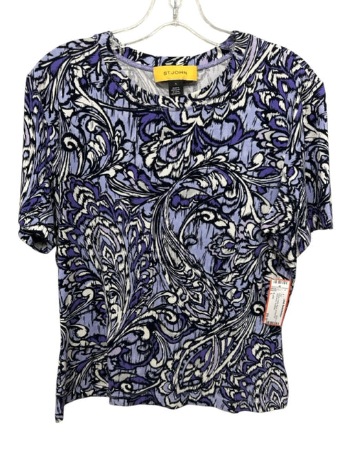 St. John Size L Purple & White Rayon All Over Print Short Sleeve Top Purple & White / L