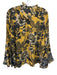 Kobi Halperin Size XL Gold & Black Silk Long Sleeve Tropical V Neck Top Gold & Black / XL