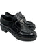 Prada Shoe Size 38 Black Leather Silver Logo Emblem Platform Loafers Black / 38