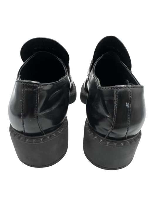 Prada Shoe Size 38 Black Leather Silver Logo Emblem Platform Loafers Black / 38