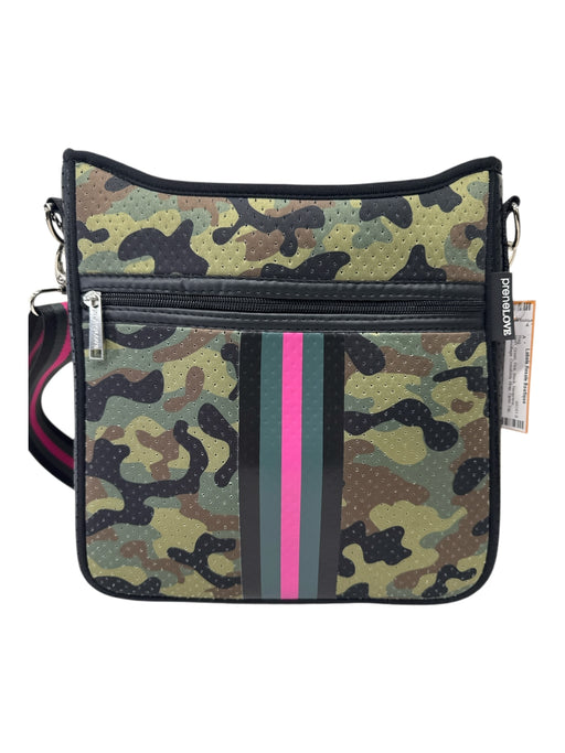 Prenelove Green, Pink, Black Neoprene Camoflage Crossbody Strap Open Top Bag Green, Pink, Black / Medium