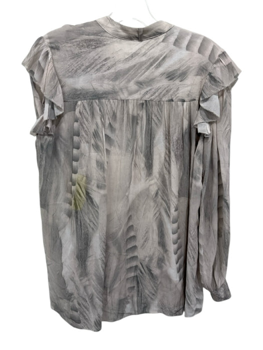 ALLSAINTS Size 6 Blush & Gray Viscose Long Sleeve Abstract Print Ruffles Top Blush & Gray / 6