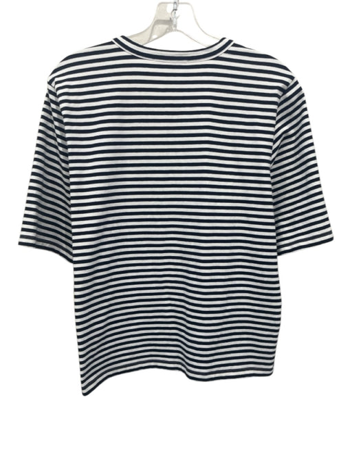 Frame Size Large Navy & white Cotton Blend Short Sleeve Striped Half Button Top Navy & white / Large