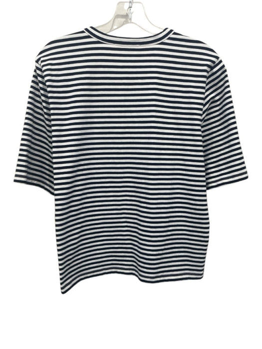 Frame Size Large Navy & white Cotton Blend Short Sleeve Striped Half Button Top Navy & white / Large