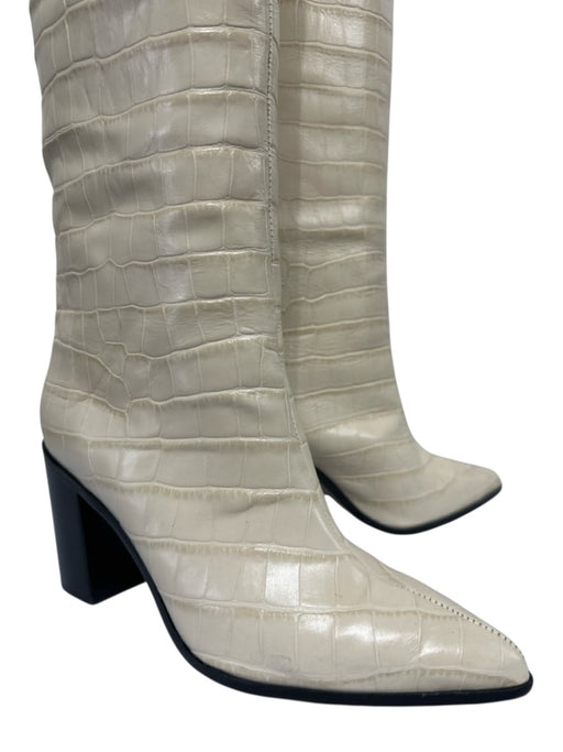 Schutz Shoe Size 8 Cream & Brown Leather Pointed Toe Croc Embossed Boots Cream & Brown / 8