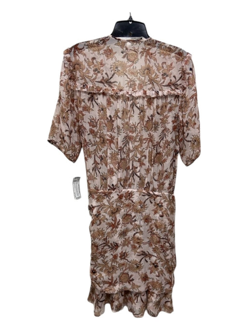 Veronica Beard Size 8 Brown Print Silk Floral Metallic Thread V Neck Dress Brown Print / 8