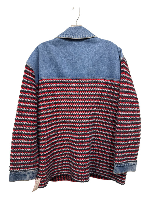 Sandro Size 3 Blue & Red Cotton Wool Blend Stripe Fabric Block Buttons Jacket Blue & Red / 3