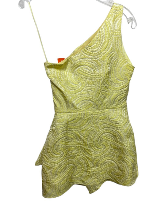 Ciebon Size XS Yellow Polyester One Shoulder Tie Front Textured Mini Romper Yellow / XS