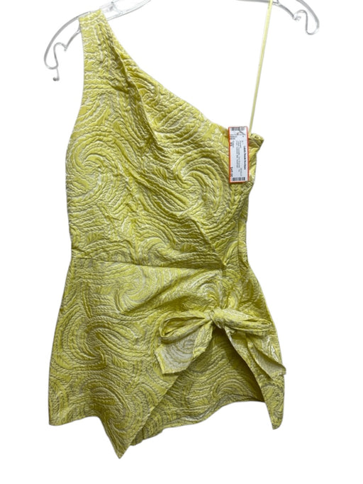 Ciebon Size XS Yellow Polyester One Shoulder Tie Front Textured Mini Romper Yellow / XS