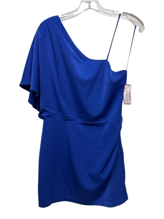 TCEC Size M Blue Polyester Blend One Shoulder Back Zip Ruched side Mini Dress Blue / M