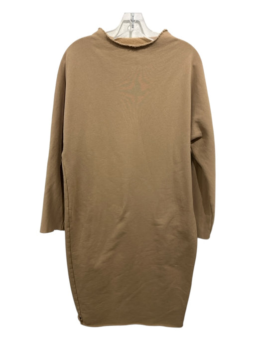 Frank & Eileen Size L Light Brown Cotton Mock Neck Raw Hem Long Sleeve Dress Light Brown / L