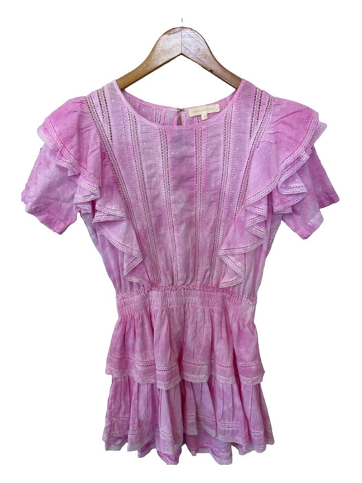 Loveshackfancy Size S Pink Cotton Flutter Sleeves Tie Detail Elastic Waist Dress Pink / S