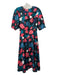 Kate Spade Size 00 Black, Pink, Teal Silk Floral Round Neck Midi Dress Black, Pink, Teal / 00