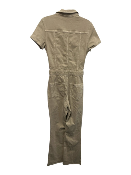 Good American Size S Khaki Beige Cotton Blend Denim Zip Front Boot Cut Jumpsuit Khaki Beige / S