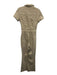 Good American Size S Khaki Beige Cotton Blend Denim Zip Front Boot Cut Jumpsuit Khaki Beige / S