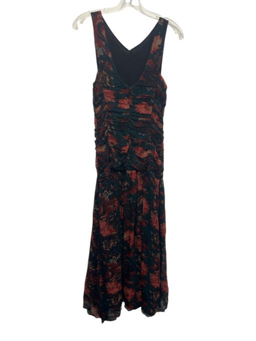 Tuckernuck Size 4 Black, Red & Green Viscose Sleeveless Floral Ruched Dress Black, Red & Green / 4
