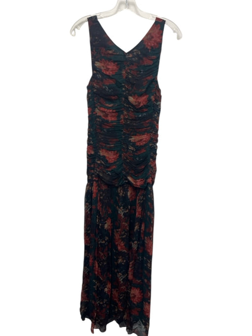 Tuckernuck Size 4 Black, Red & Green Viscose Sleeveless Floral Ruched Dress Black, Red & Green / 4