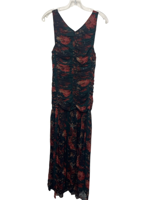 Tuckernuck Size 4 Black, Red & Green Viscose Sleeveless Floral Ruched Dress Black, Red & Green / 4