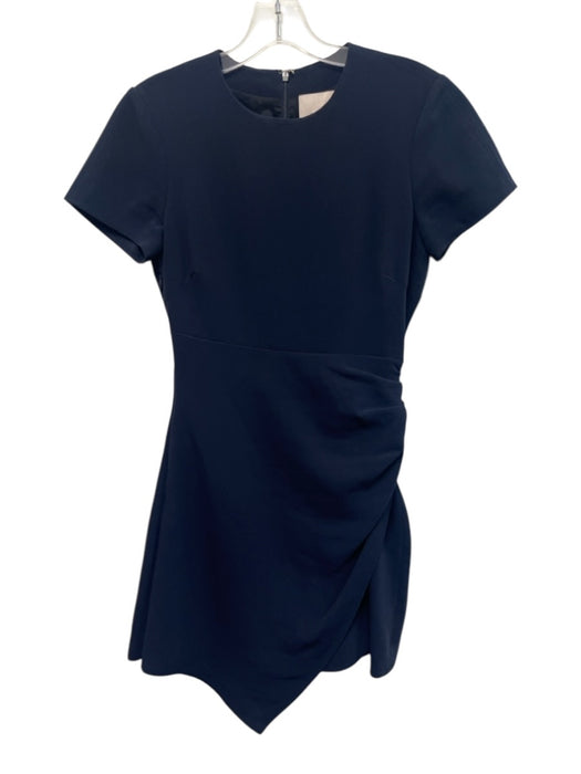 Cinq a Sept Size 2 Navy Blue Triacetate Blend Short Sleeve Ruched Side Skirt Navy Blue / 2