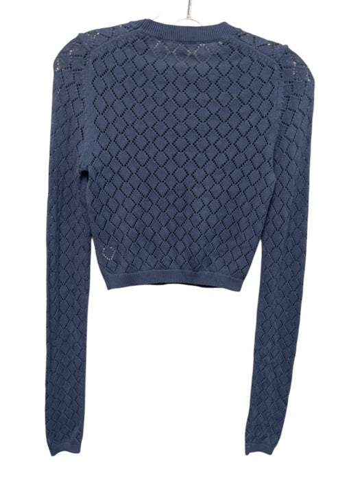 A.L.C. Size S Dusty Blue Cotton & Silk Open Knit Ribbed Hem Cropped Sweater Top Dusty Blue / S