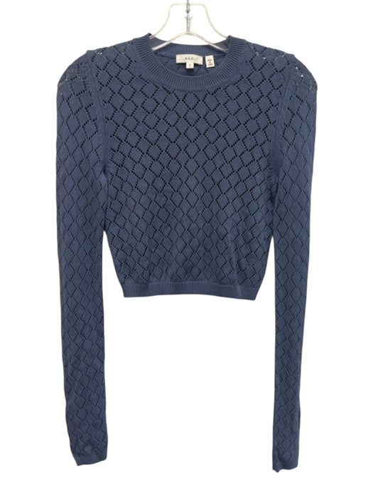 A.L.C. Size S Dusty Blue Cotton & Silk Open Knit Ribbed Hem Cropped Sweater Top Dusty Blue / S