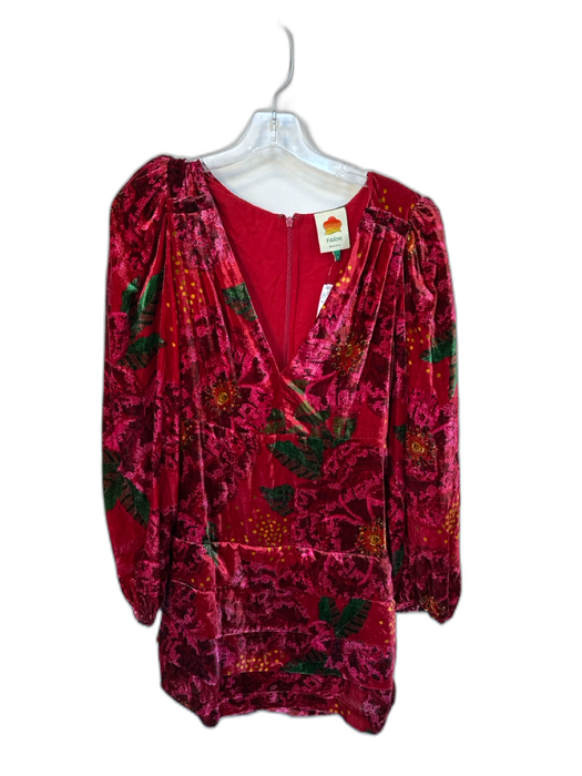Farm Rio Size S Red & Pink Velvet viscose blend Mini Long Sleeve Dress Red & Pink / S