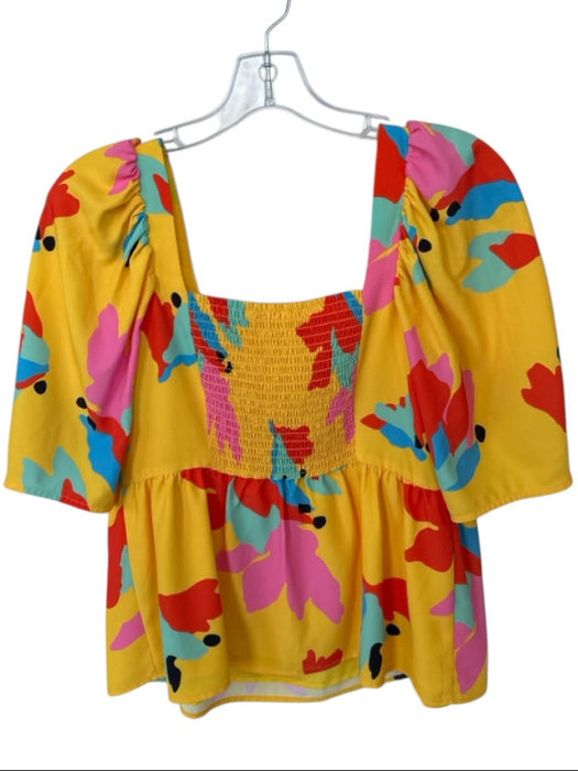 Crosby Size XS Yellow Polyester Blend Bubble Sleeve Cropped Square Neck Top Yellow / XS