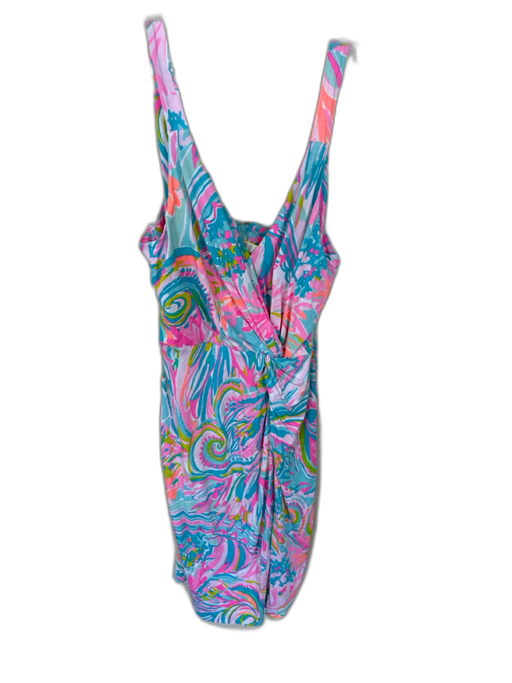 Lily Pulitzer Size 6 Blue Pink & Orange Cotton Twist Knot Midi Zip Back Dress Blue Pink & Orange / 6