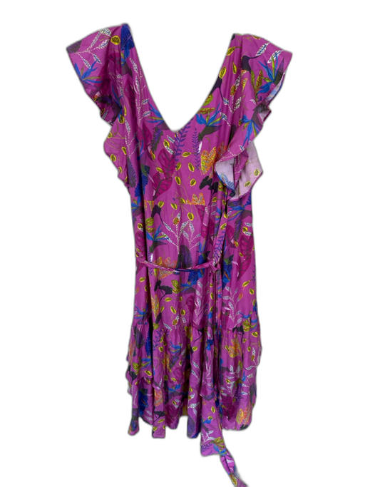 Tanya Taylor Size 4 Purple Polyester Floral Ruffle bottom Short Sleeve Dress Purple / 4